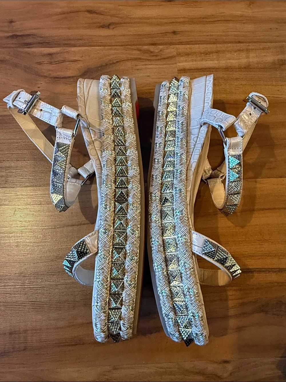 Christian Louboutin Beige Embellished Pyramid-Stud Platform Sandal size 40